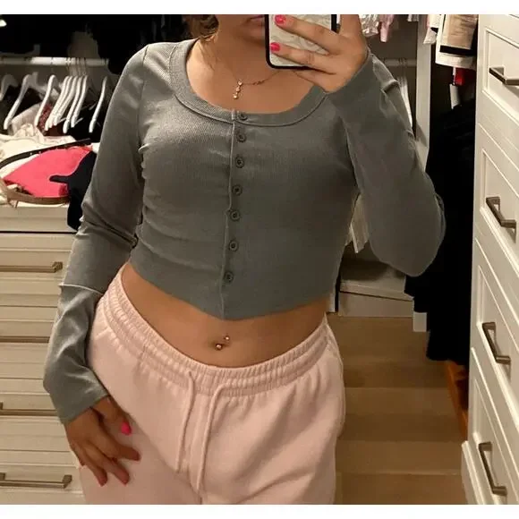 Amazon Gray Long Sleeve Cardigan Top size Medium - Picture 2 of 7